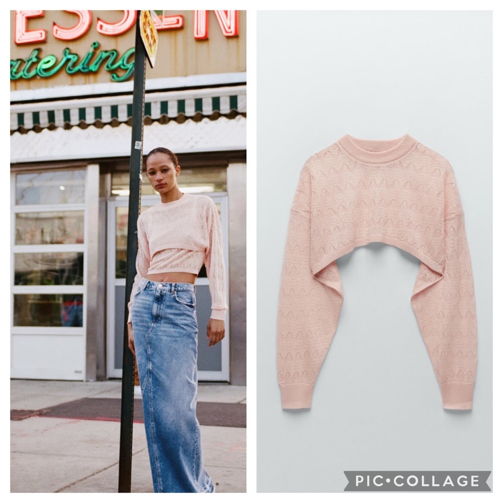 ZARA pointelle knit arm warmer pale pink